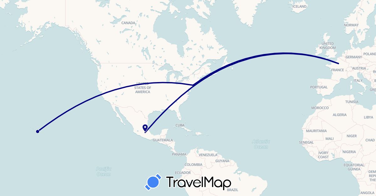 TravelMap itinerary: driving in France, Mexico, United States (Europe, North America)